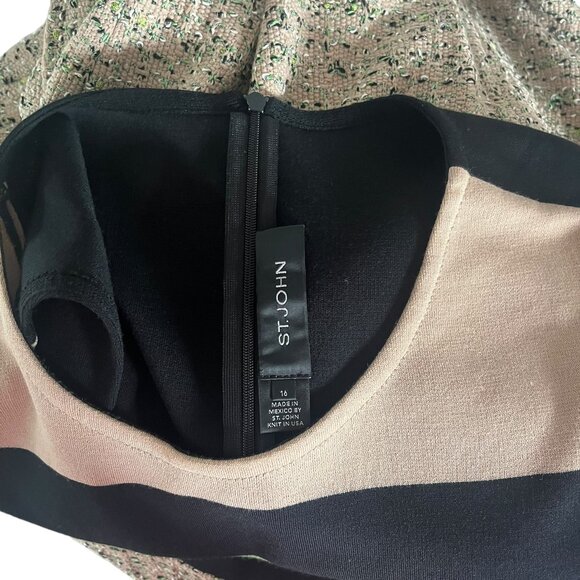 St. John Milano Knit and Tweed Colorblock Dress Green Beige Size 16 - Picture 4 of 5